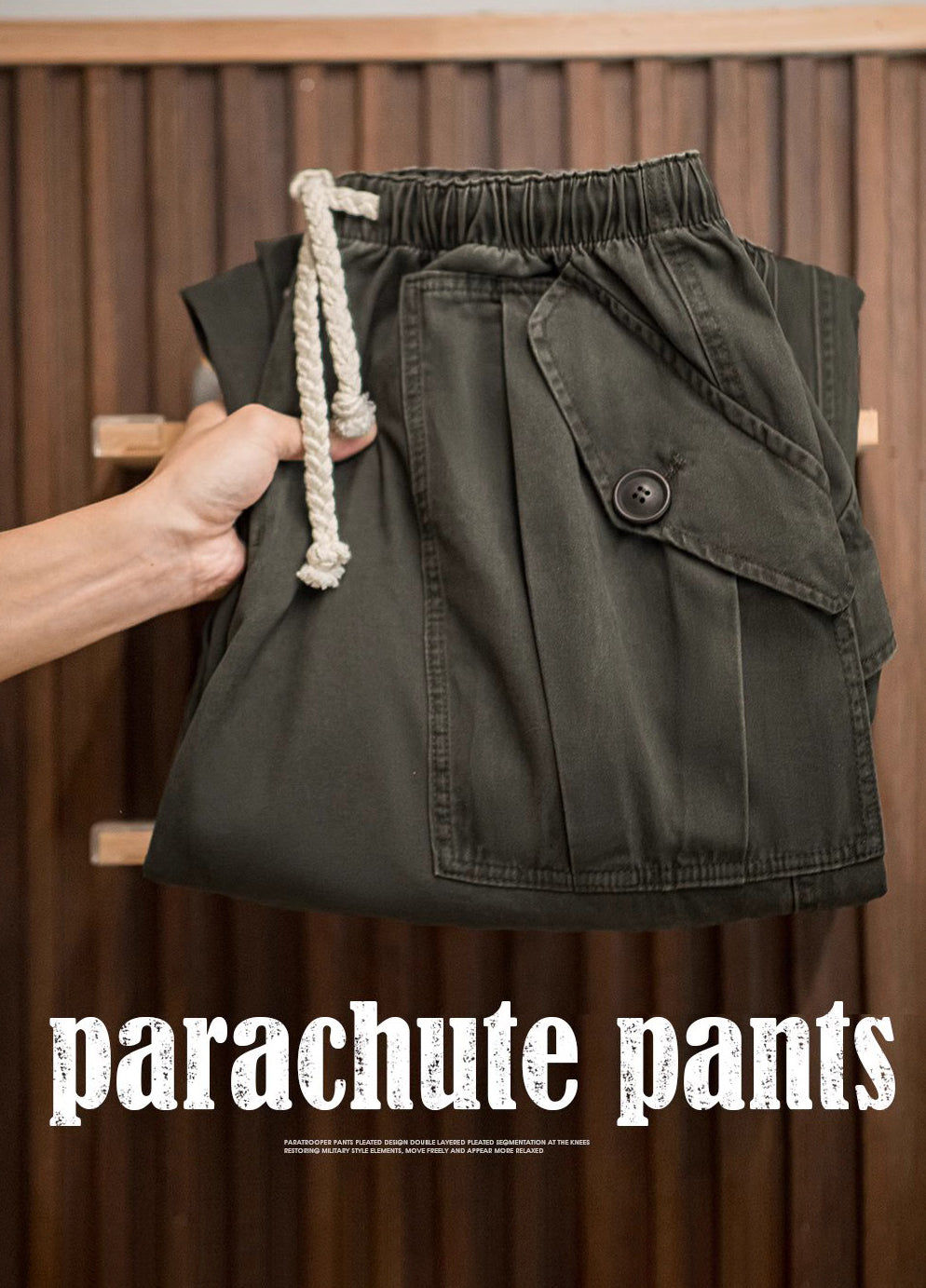 American Retro Distressed Double Pleated Paratrooper Wide-Leg Men's Trousers