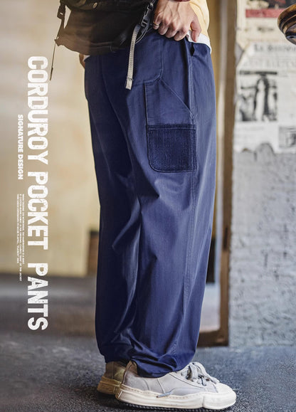 American Retro Logger Leg Slightly Tapered Elastic Waist Herringbone Men's Trousers