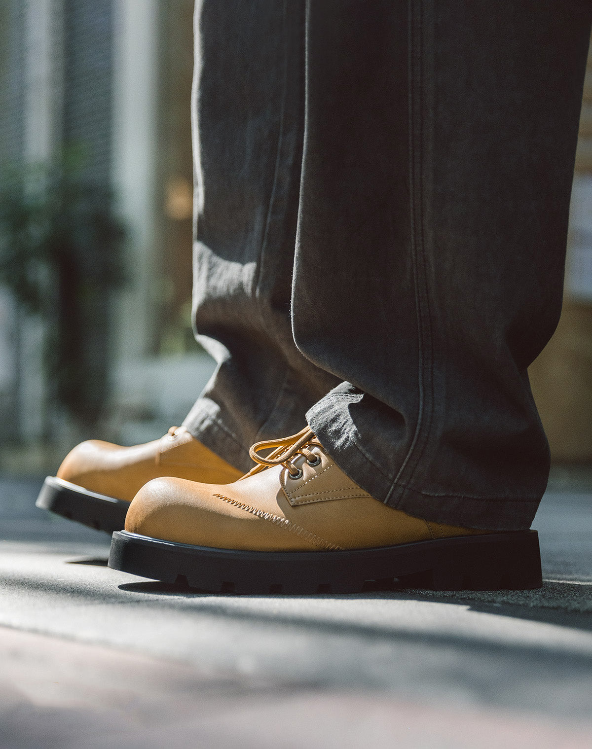 Derby Big Head Workwear Low-Top Yellow Leather Men's Dress Shoes Derby Big Head Workwear Low-Top Yellow Leather Men's Dress Shoes