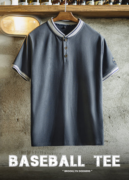 American Retro Henry Shirt Heavy Gray Blue Contrast Color Men's T-Shirt - Harmony Gallery