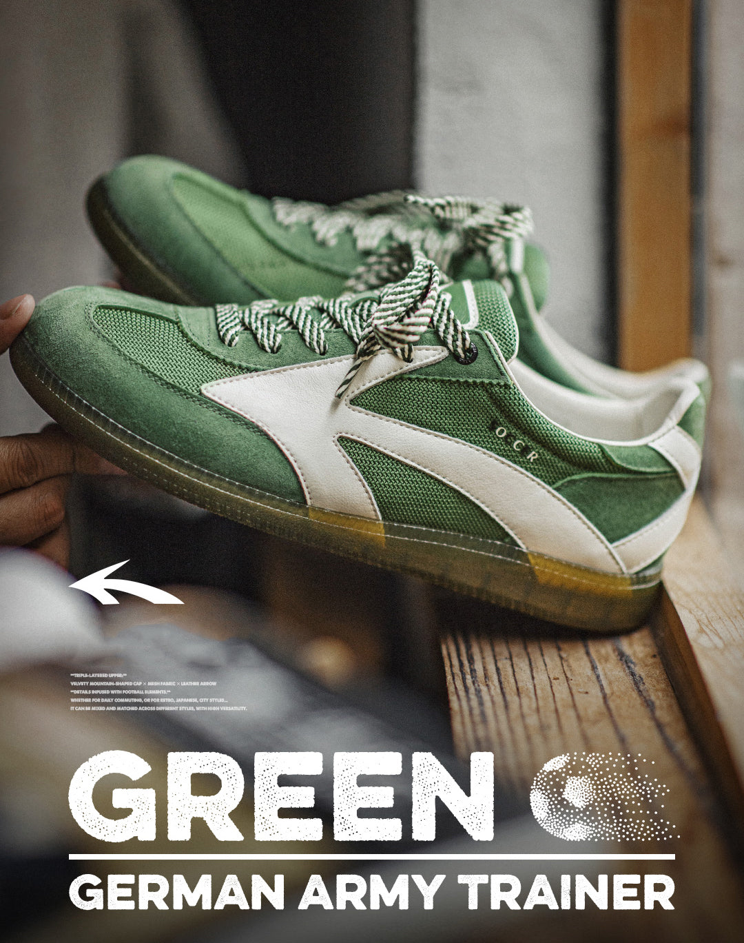 German Retro Forrest Gump Green Arrow Racing Mesh Breathable Men's Casual Shoes - Harmony Gallery