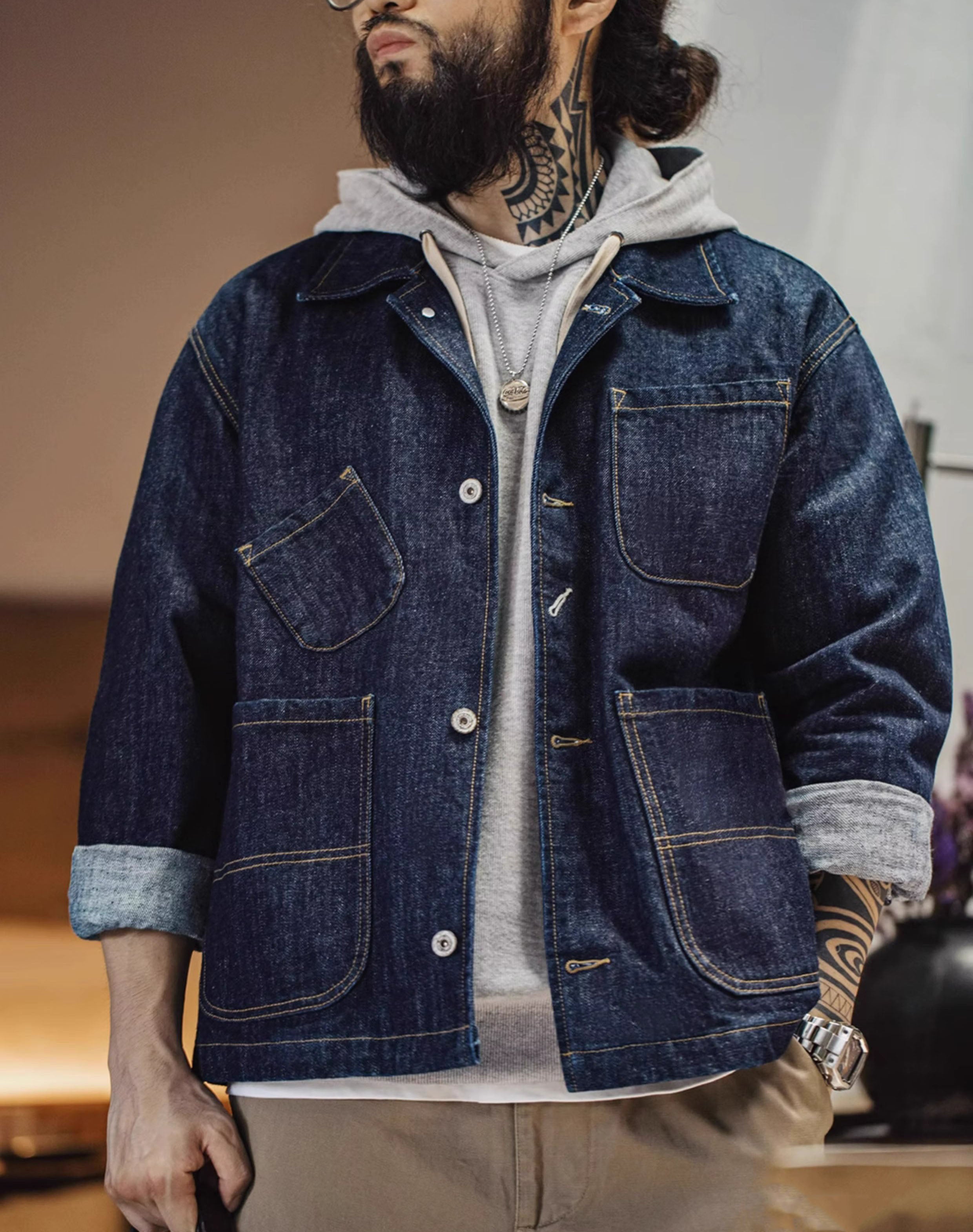 American Retro Workwear Denim Multi Pocket Men's Jacket – Harmony
