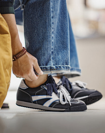 German Retro Forrest Gump Soft Bottom Inky Black Blue White Men's Casual Shoes - Harmony Gallery