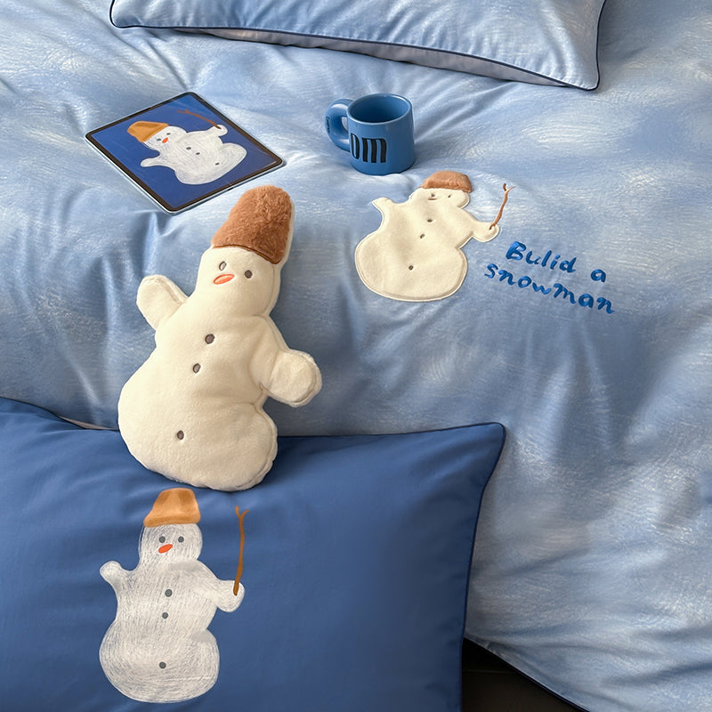 Cartoon Cute Blue Snowman Pure Cotton Skin-Friendly Four-Piece Bed Set