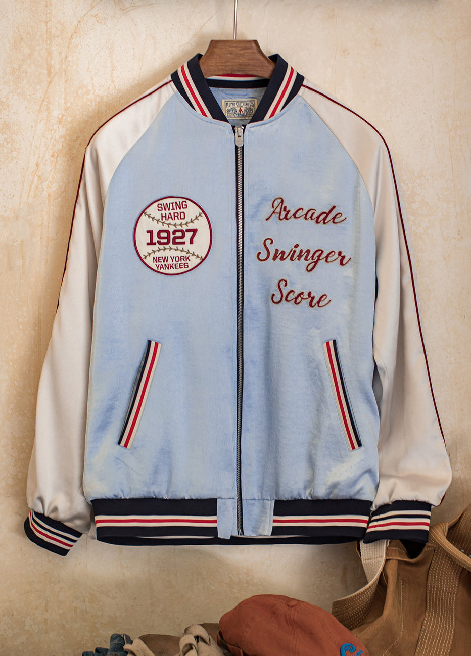 American Cloud And Water Color Embroidery Baseball Handsome Satin Men's Jacket - Harmony Gallery