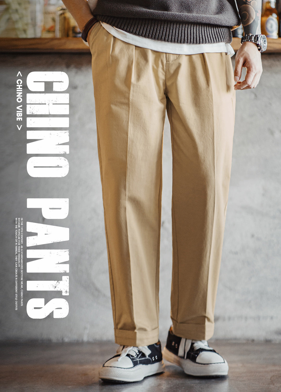 Pantaloni da uomo in cotone chino retrò americano, modello tapered dritto