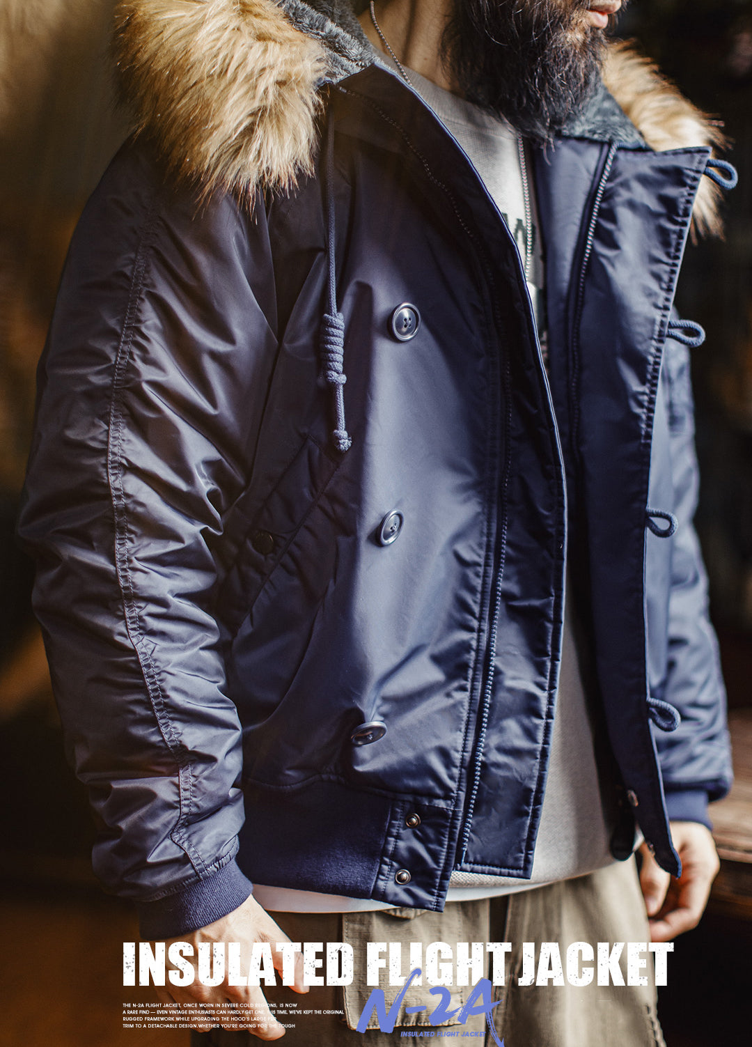 American Retro N2A Fur Collar Parka Blue Mountain Eagle Cotton Men's Jacket