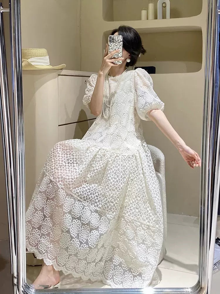 French Fairy Lace Royal Puff Sleeve High-End Women's Dress