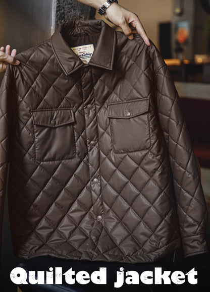 American Retro Quilted Diamond Check Keep Warm No Hood Men's Jacket