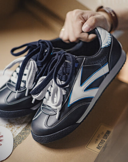 German Retro Forrest Gump Soft Bottom Inky Black Blue White Men's Casual Shoes - Harmony Gallery