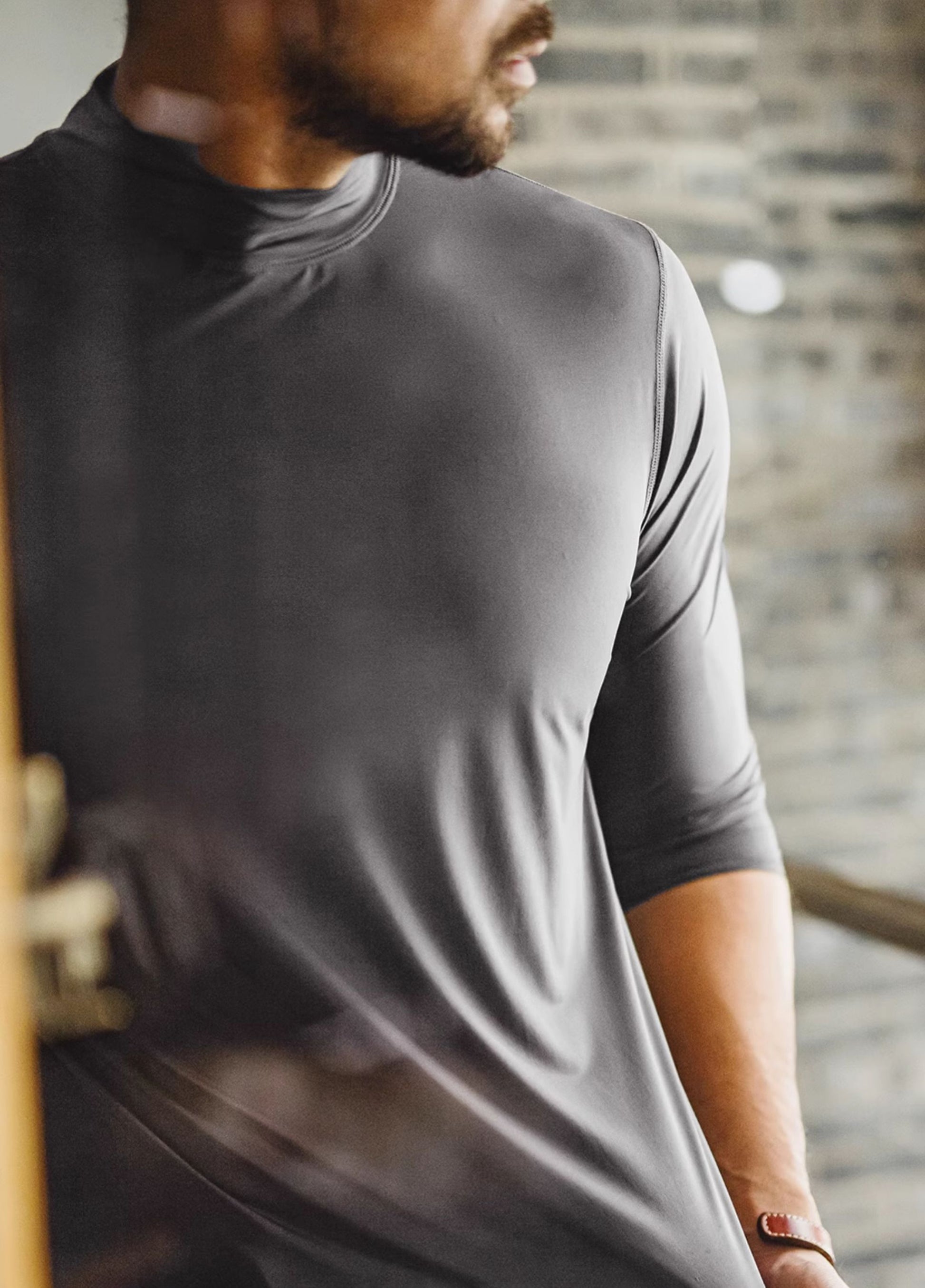 American Half-High Collar Fitness Elastic Gray Slim Ice Silk Men's Sweater - Harmony Gallery