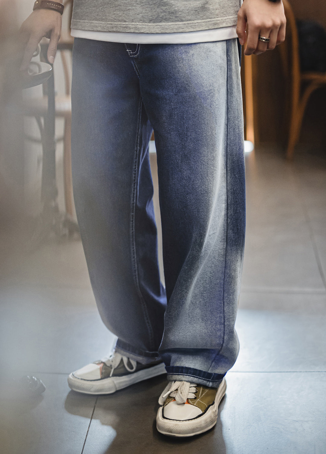 American Gradient Ice Blue Washed Denim Lyocell Clean Fit Men's Jeans - Harmony Gallery