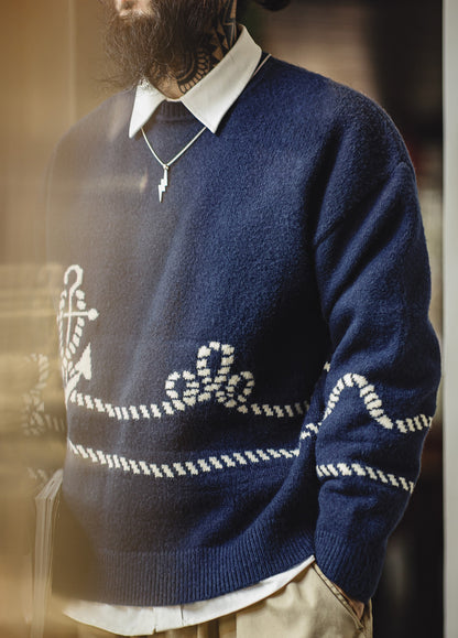 American Retro Pullover Wearable With Knitwear And Fleece-Lined Men's Sweater