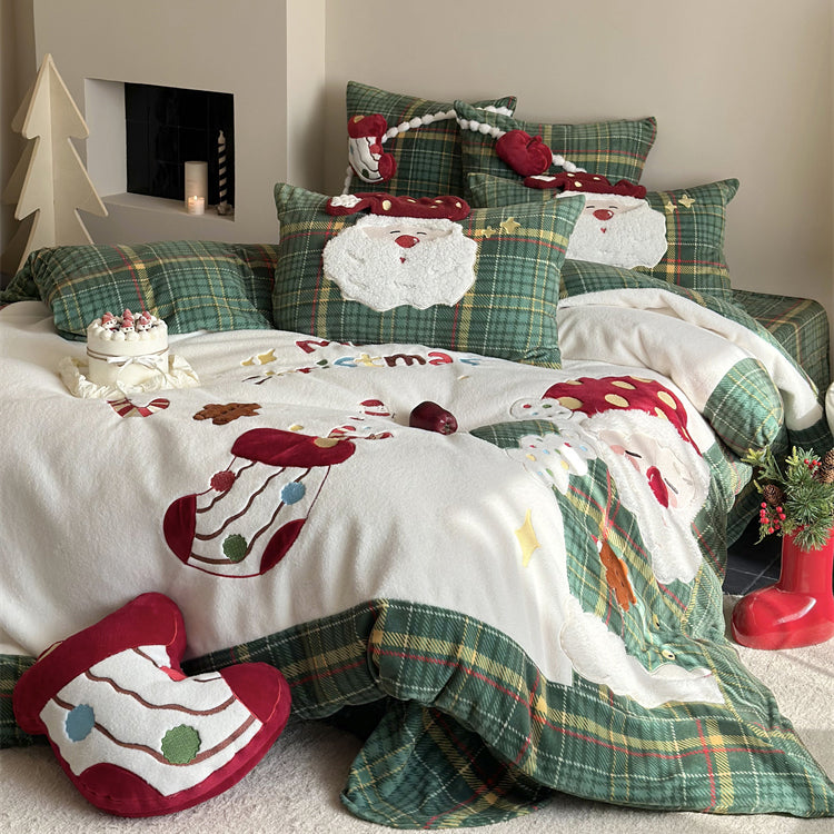 Christmas Wool Milk Velvet Four-Piece Winter Thick Warm Bed Set