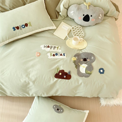 Cartoon Cute Little Koala Brushed Pure Cotton Thickened Four-Piece Bed Set