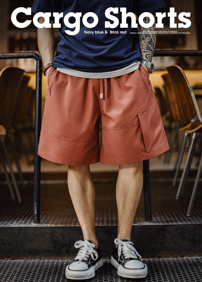 American Retro Drawstring Elastic Waist Straight Large Pocket Men's Shorts - Harmony Gallery