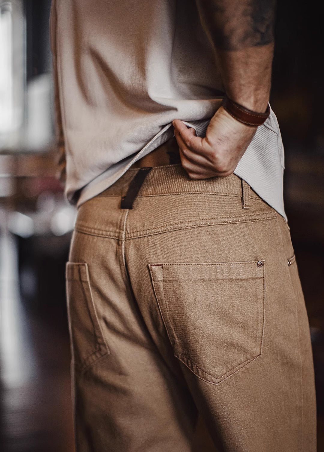 American Retro Maillard Fitted Straight Tube Tencel Lyocell Pants Men's Jeans - Harmony Gallery