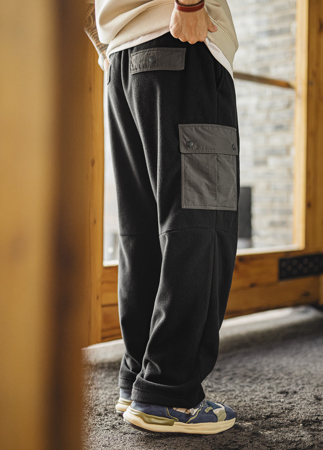 American Retro Double-Sided Fleece Sweatpants Warm Multi-Pocket Men's Trousers