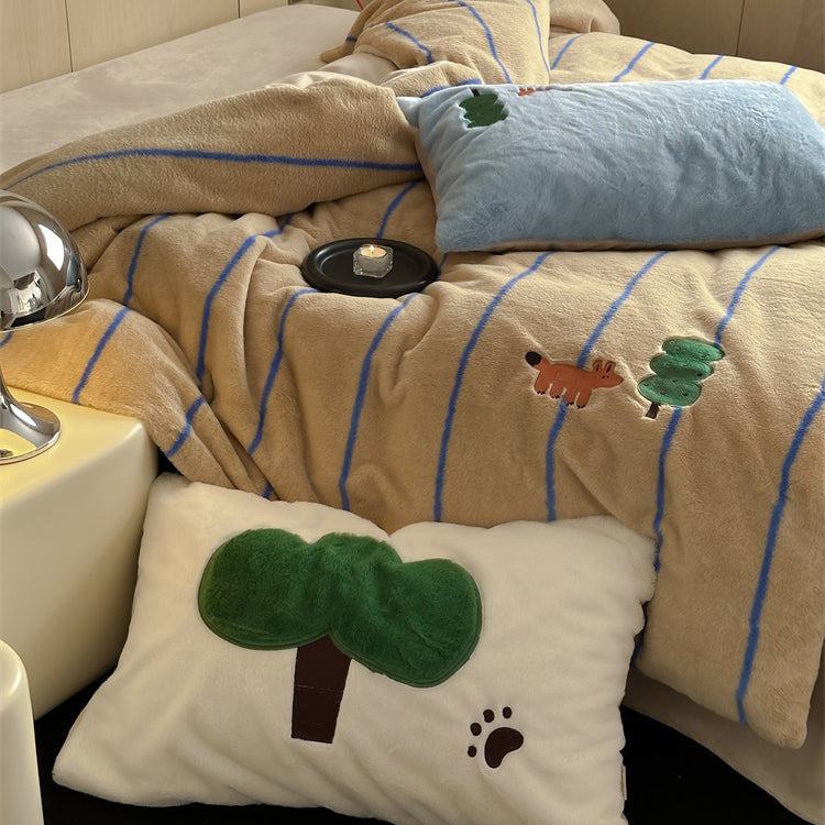 Winter Wool Forest Fox Thickened Rabbit Warm Four-Piece Bed Set