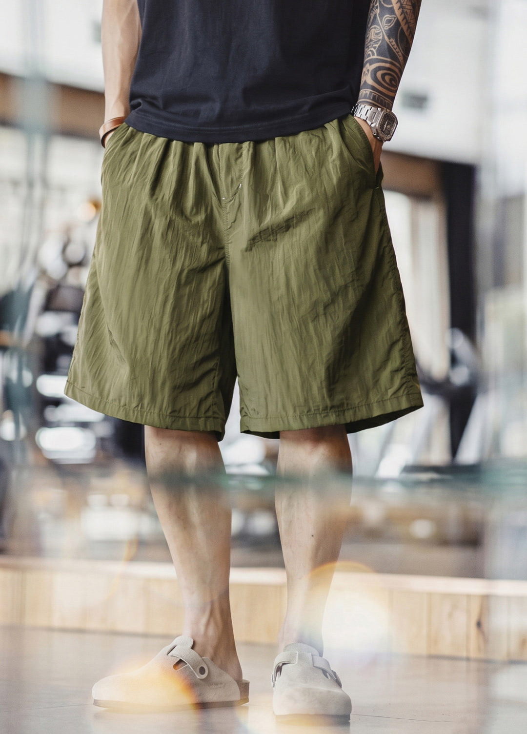 American Retro Loose Wide-Leg Sports Fitness Military Thin Men's Shorts