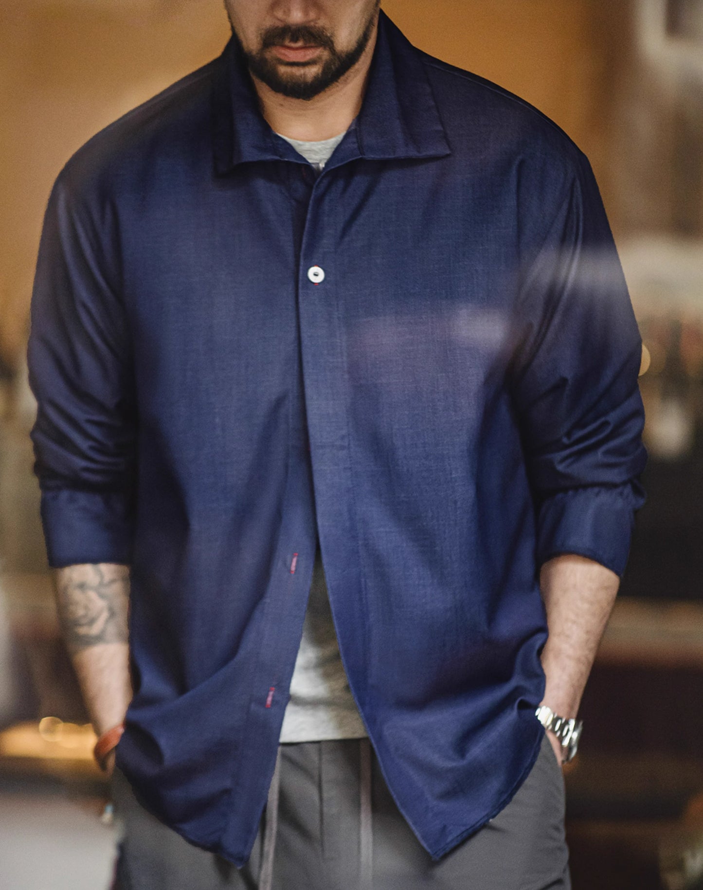 American Workwear Retro Imitation Tencel Denim Men's Shirt - Harmony Gallery