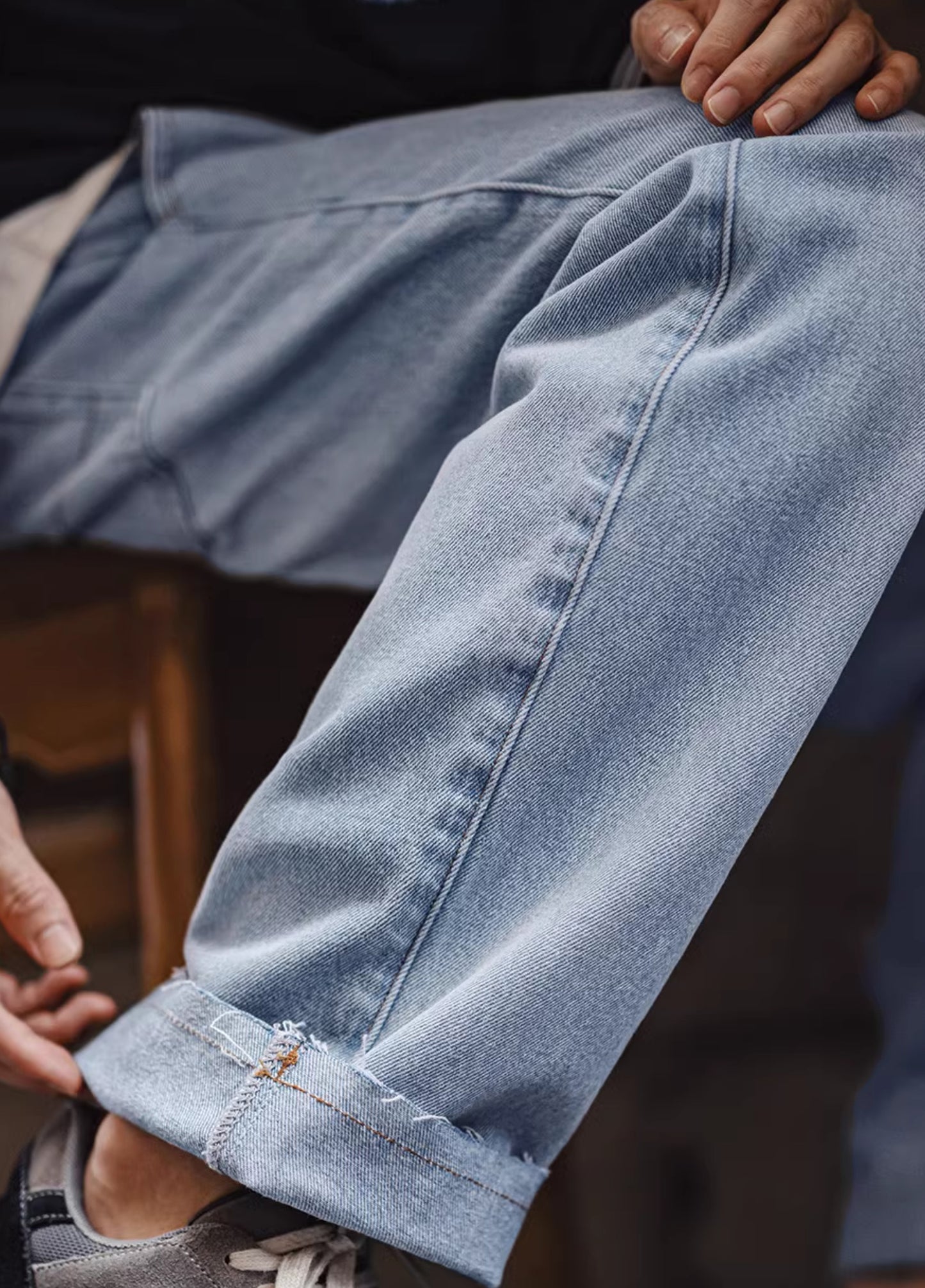 Jeans da uomo in puro cotone denim lavato americano retrò da lavoro