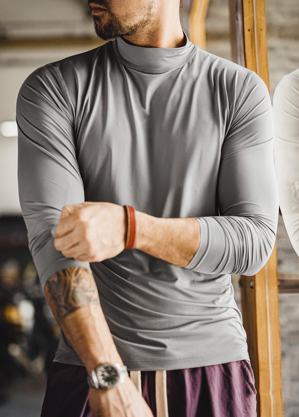 American Half-High Collar Fitness Elastic Gray Slim Ice Silk Men's Sweater - Harmony Gallery