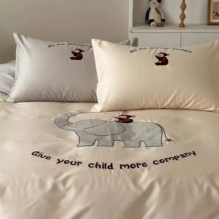 طقم سرير مكون من أربع قطع من القطن على شكل فيل كارتوني لطيف