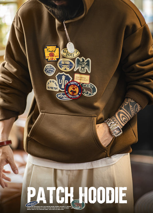 American Badge With Fleece Lining Micro-Elasticity Loose-Fitting Men's Sweater