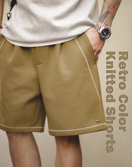 American Retro Topstitched Contrasting Knitted Men's Shorts - Harmony Gallery