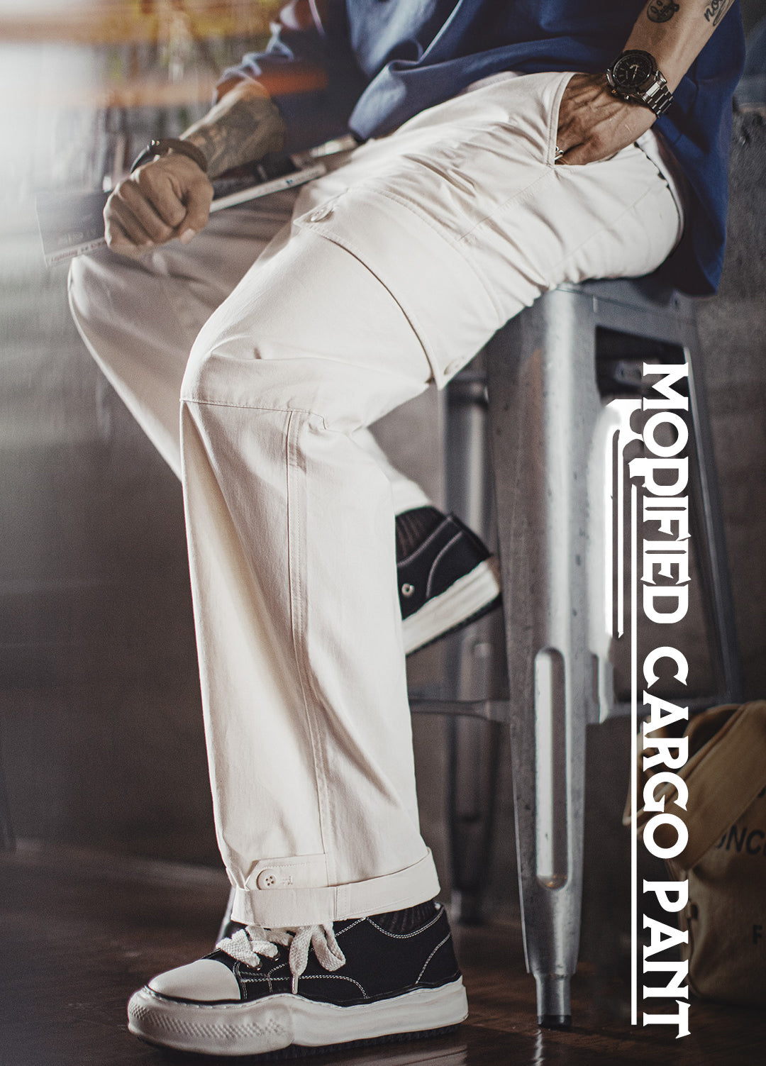 American Large Pocket Casual White Straight Elastic Waist Thin Men's Trousers - Harmony Gallery