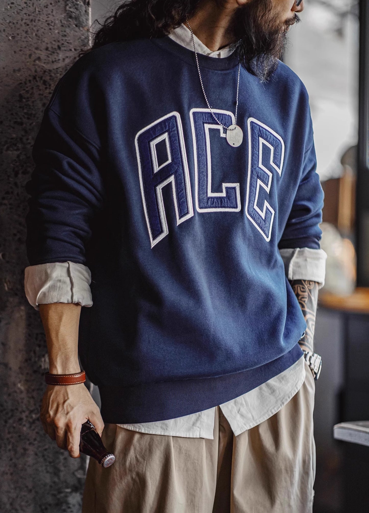 American Letter Embroidered College Thickened Velvet Warm Men's Sweater