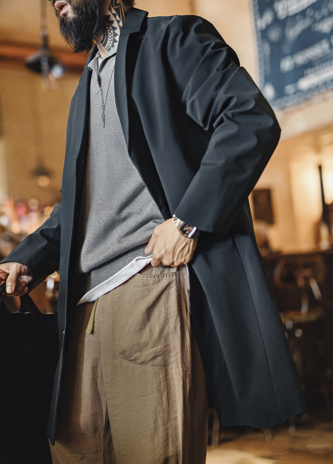 American Retro Thin Commuter Windbreaker British Mid-Length Lapel Men's Jacket - Harmony Gallery