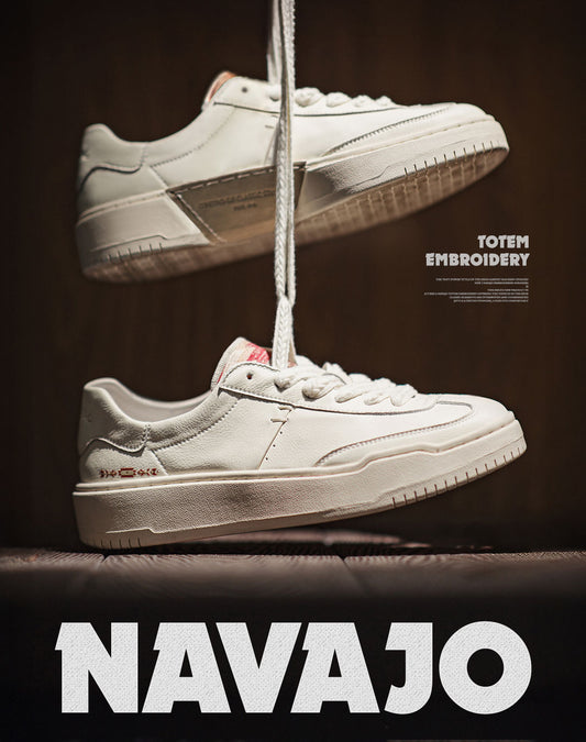 German Navajo Embroidered Heel Thick Bottom White Men's Casual Shoes - Harmony Gallery