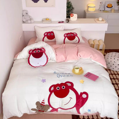 Disney Cartoon Winter Coral Velvet Warm Four-piece Bed Set