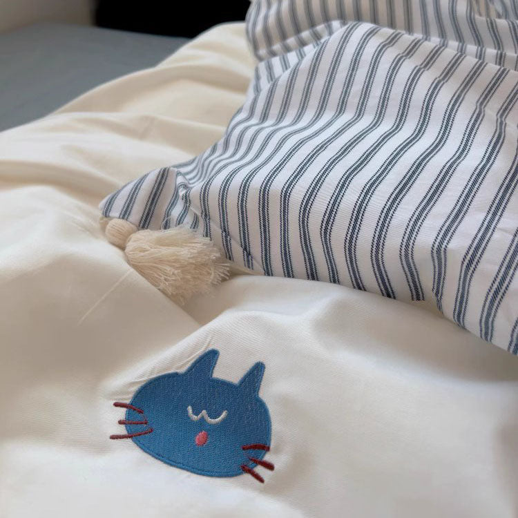 Conjunto de cama de algodão de quatro peças com desenho animado MoMo Little Lazy Cat