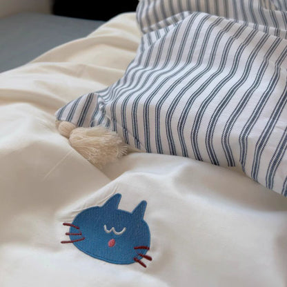 Σετ κρεβατιού από βαμβακερό τετράτμημα Cartoon Cute MoMo Little Lazy Cat
