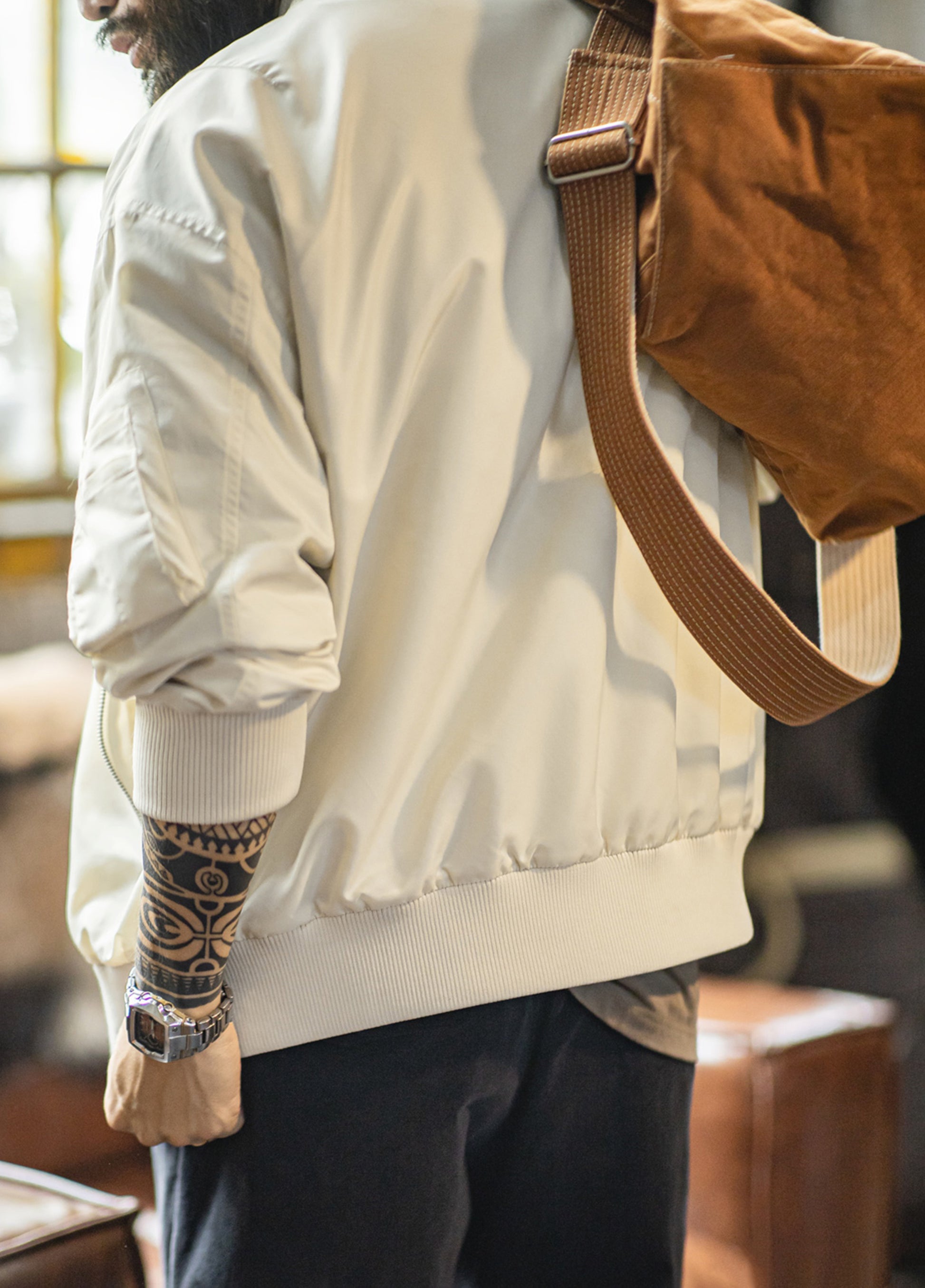 American Retro Casual White L2B Pilot Thin Baseball Short Daily Men's Jacket - Harmony Gallery