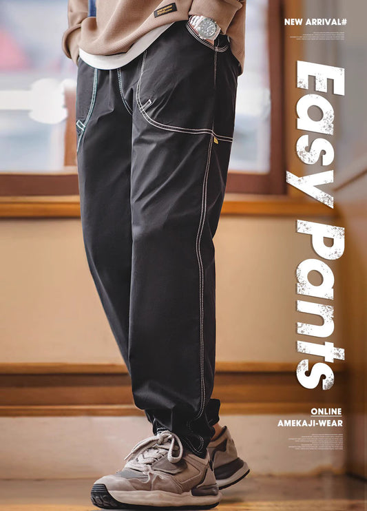 American Workwear Open-Threaded Design Silhouette Men's Trousers - Harmony Gallery