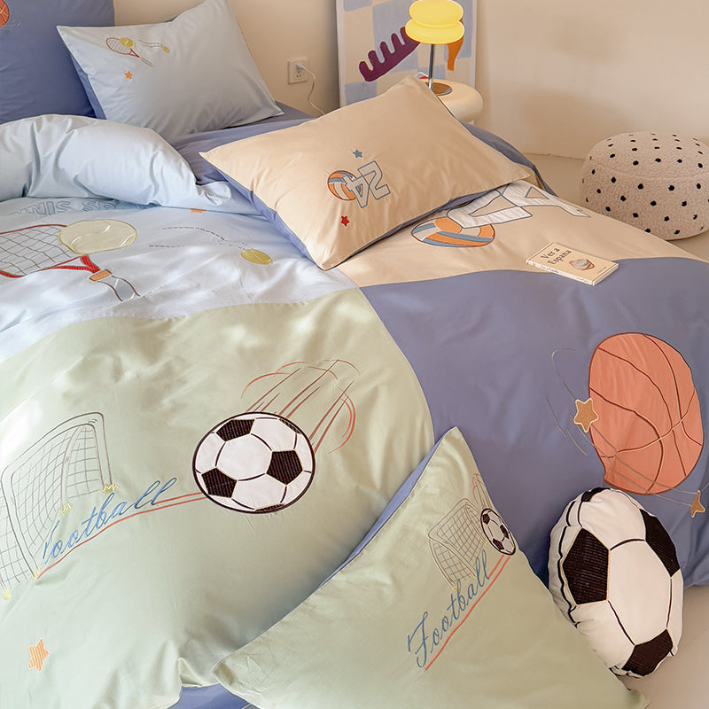 Children's Cartoon Football Boy Pure Cotton Washed Four-Piece Bed Set