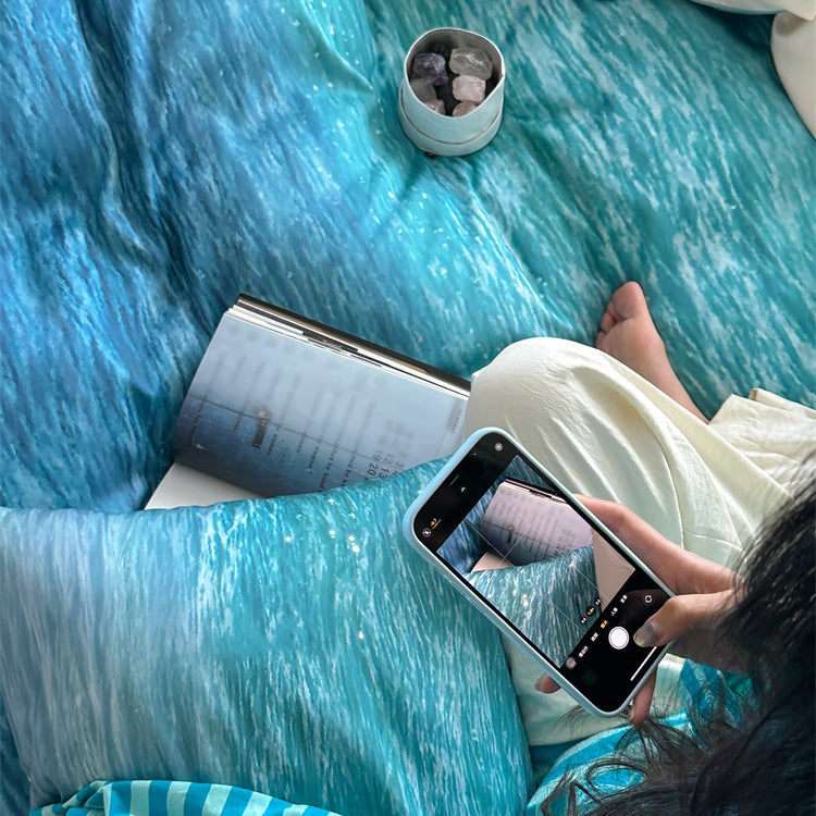 Light Luxury High-End The Legend Of The Blue Sea Tencel Four-Piece Ice Silk Bed Set - Harmony Gallery