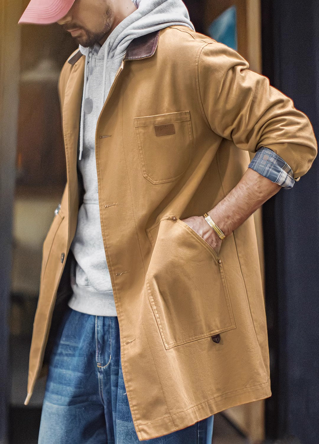 American Retro Michigan Trench Khaki Barn Mid-Length Daily Men's Jacket - Harmony Gallery