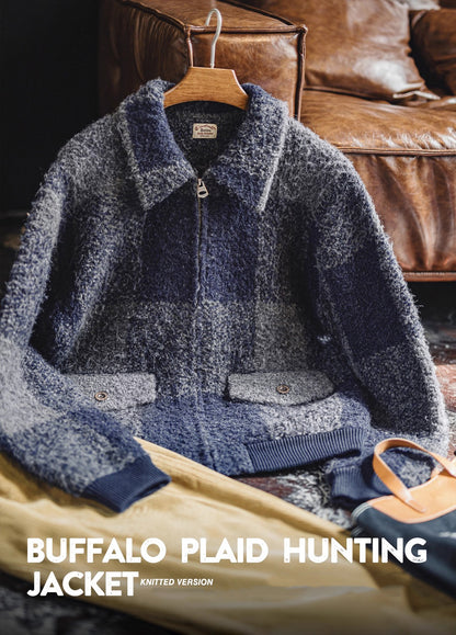 American Retro Buffalo Plaid Wool Coat Wool Blend Cardigan Men's Jacket - Harmony Gallery