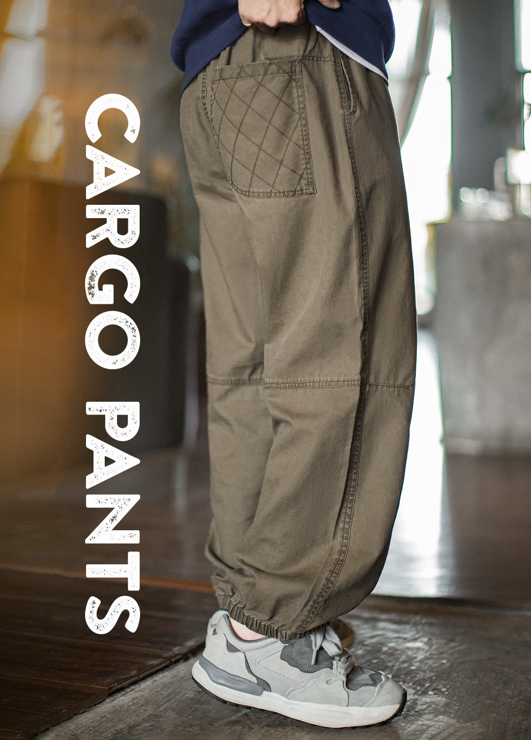 American Retro Distressed Drawstring Elastic Waist Tapered Leg Men's Trousers - Harmony Gallery