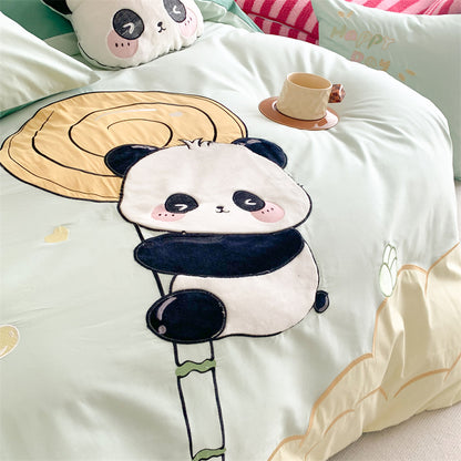 Cute Small Panda Pure Cotton Washed Four-Piece Bed Set