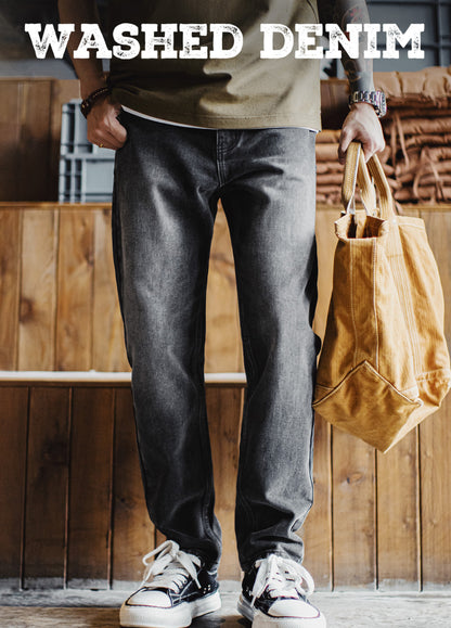 American Casual Washed Distressed Straight Slightly Tapered Carrot Men's Jeans - Harmony Gallery