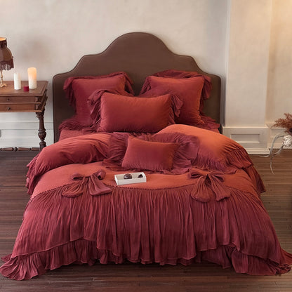 French Premium Double-Sided Warm Mattress Coral Fleece four-piece Bed Set