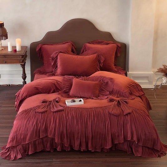 French Premium Double-Sided Warm Mattress Coral Fleece four-piece Bed Set