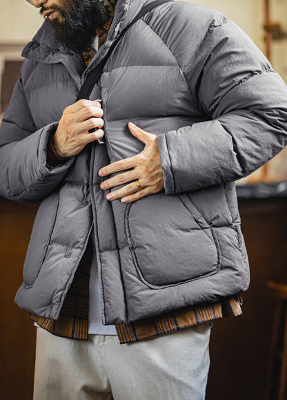 American Gray Cotton Raglan Sleeve Thickened Warm Cropped Men's Jacket - Harmony Gallery