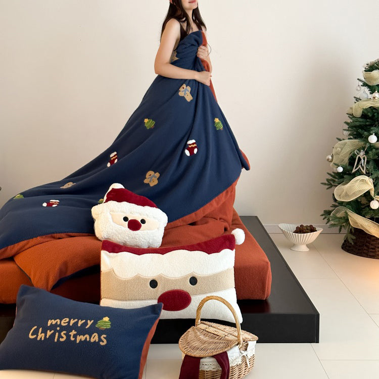 Christmas Winter Thickened Faux Cashmere Four-Piece Warm Fleece Bed Set